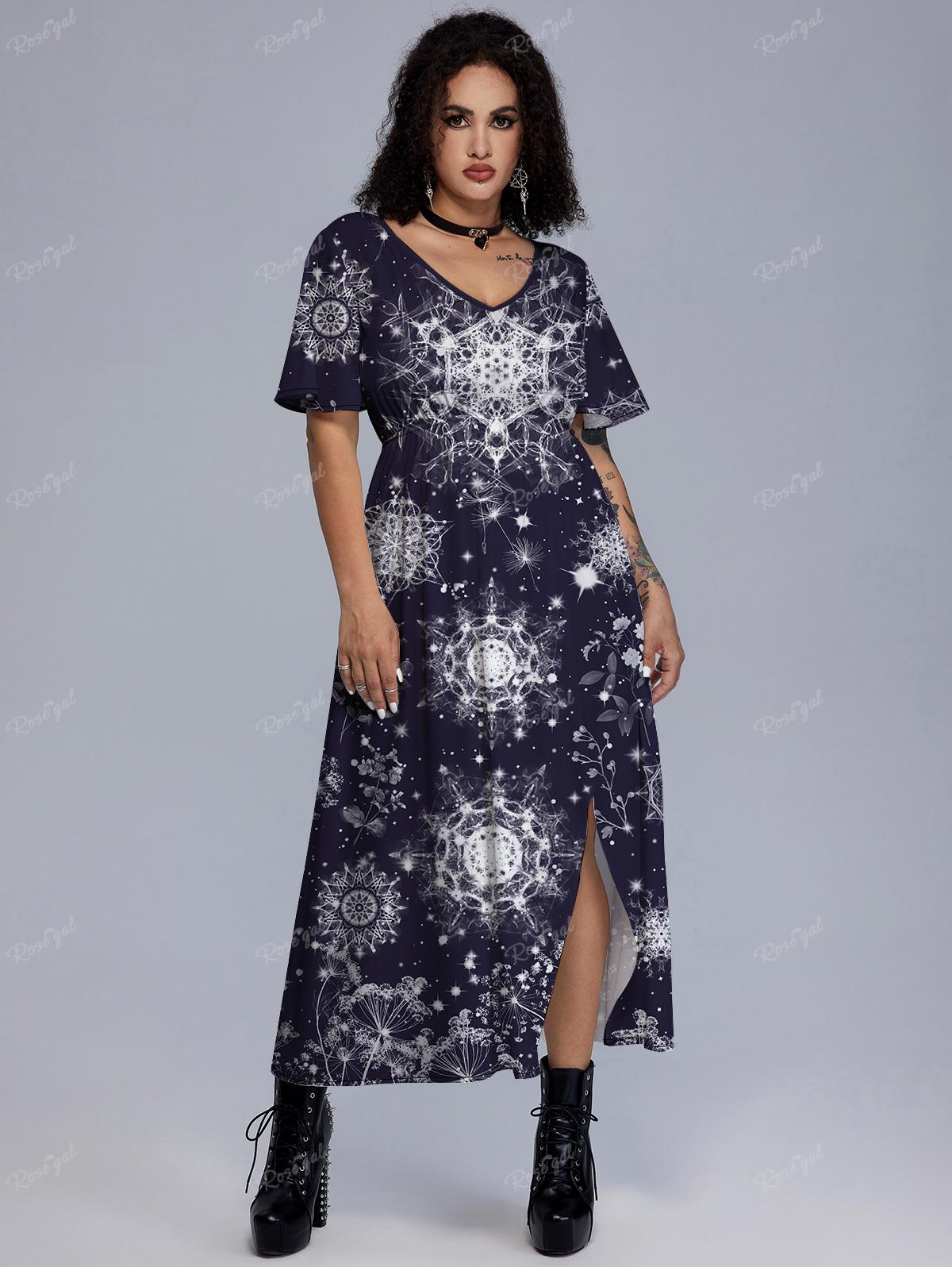Gothic Geometric Figure Dandelion Leaves Print Split Dress