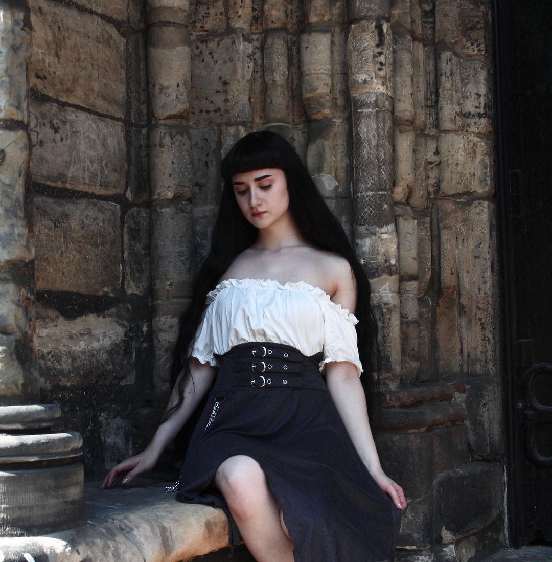 Gothic Cold Shoulder Handkerchief Buckles Chain Dress